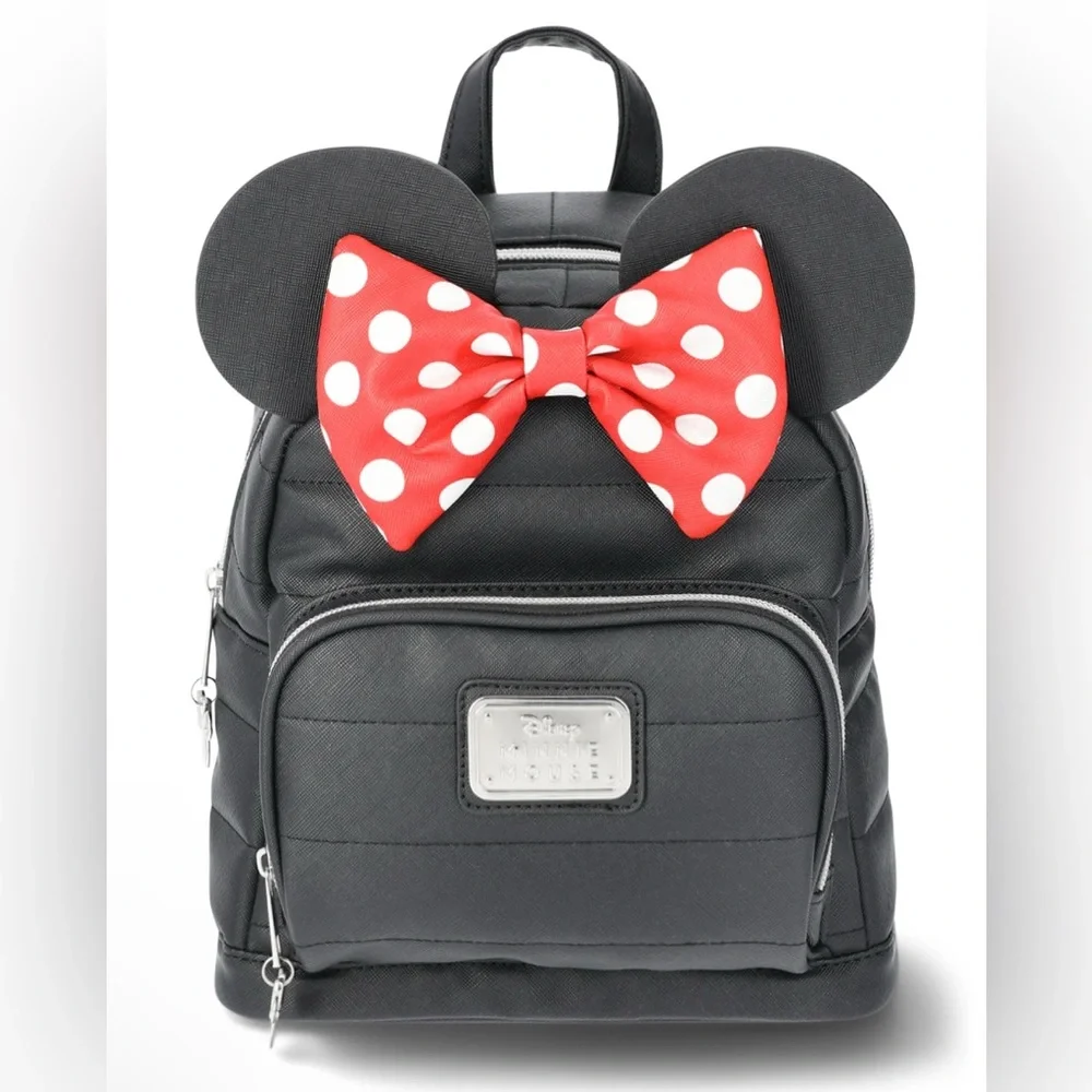 Disney Minnie Mouse Black Backpack with Red Polka Dot Bow - Picture 1 of 4